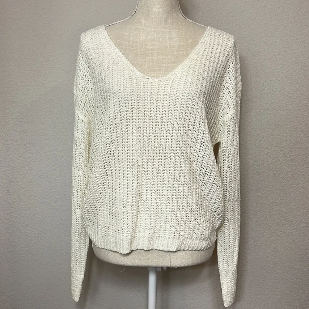 Lulus Born to Fly White Loose Knit Reversible Cropped Sweater - Picture 2 of 5